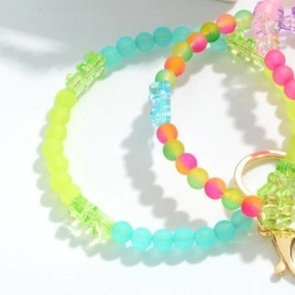 Candy Bear Beaded Bangle Key Ring Keychain Bag Charm Green - Picture 2 of 4